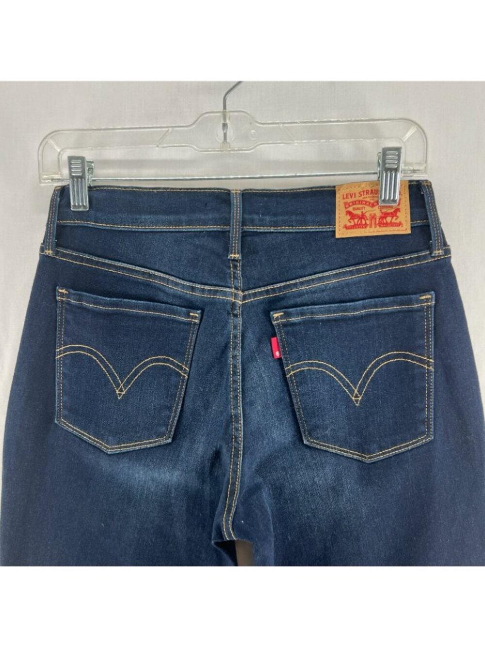 Levi’s 505 Straight Leg Jeans Womens 6 Dark Wash Stretch Denim Mid Rise Zip Blue - Picture 12 of 14